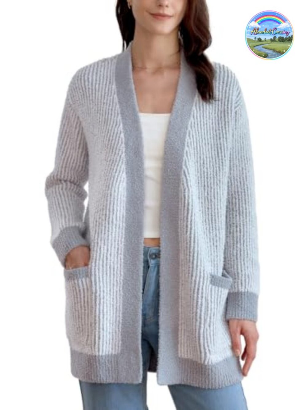 Trendy Open Front Cardigan Sweater with Pockets Long Sleeve Microfiber